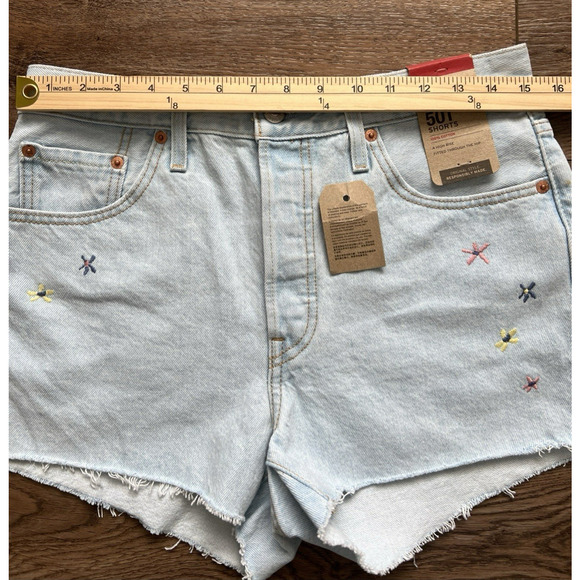 NWT Levi's 501 Denim Shorts Womens 29 High Rise Embroidered Button Fly Festival - Picture 9 of 12